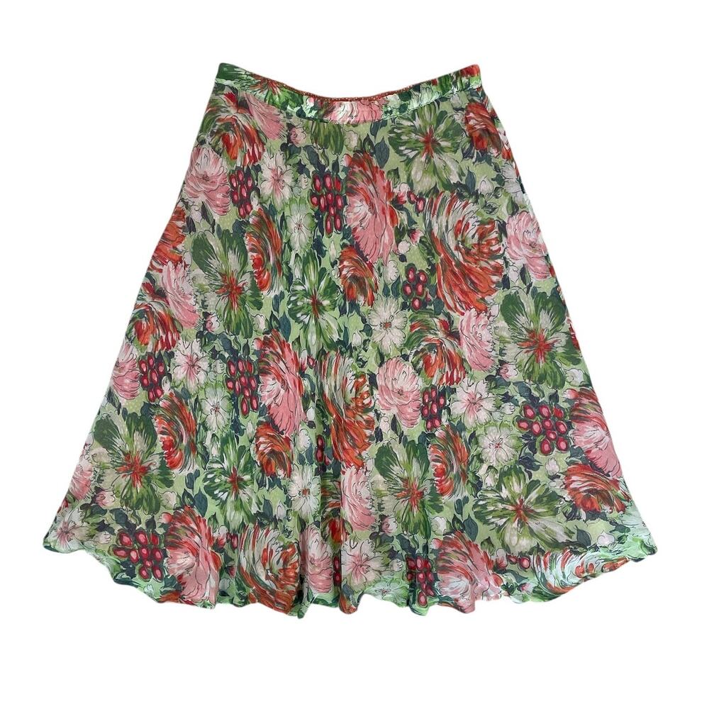 Coldwater Creek Chiffon Floral A-Line Midi Skirt Polka Dot M Parisian Romantic